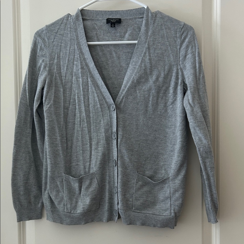 Talbots Petite lightweight Cardigan Sweater detail stitching Ribbed hem size SP